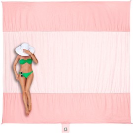 WEKAPO Beach Blanket Sandproof, Extra Large Beach Mat, Big & Compact Sand Free Mat Quick Drying, Lightweight & Durable with 6 Stakes & 4 Corner Pockets (Pink, 7x7 FT (1～3 Person))