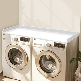 artgeeker Washer Dryer Countertop - 54" Width x 27.5" Depth Wood Washer Dryer Topper with 2.75“ Height Edge and Non-Slip Pads, Laundry Countertop Over Washer and Dryer, White, 2-Piece Splicing Board