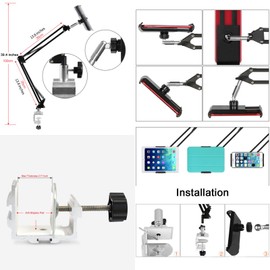 OHITEC Heavy Duty Phone/Tablet Metal Holder Universal Mobile Cell Smartphone Mount Lazy Bracket 360° Rotation Gooseneck Clamp Stand Flexible Long Arm for 4-11 Inch Devices (Black, 2-Section)