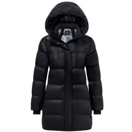 wantdo Women's Warm Winter Jacket Long Puffer Parka Snow Jacket with Hood (Black 2XL)
