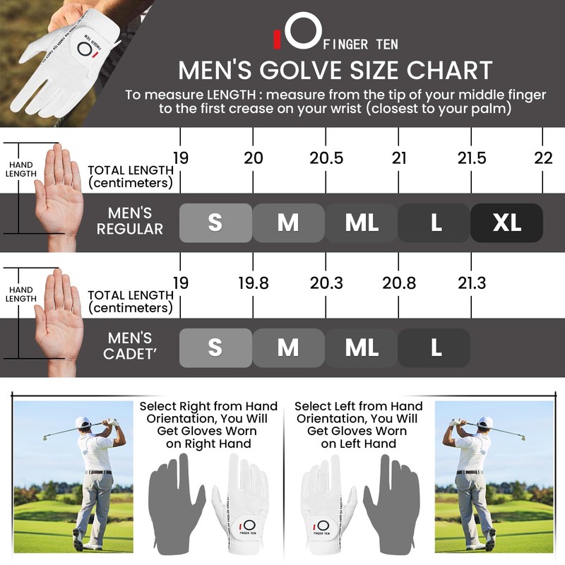 FINGER TEN Golf Gloves Men Right Left Handed Golfer Mens