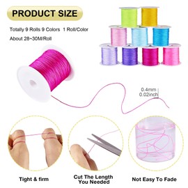 PandaHall 9 Rolls 0.4mm Nylon Thread Braided Beading String Chinese Knotting Cord for DIY Crafts Macrame Friendship Bracelets Necklaces Jewelry Making