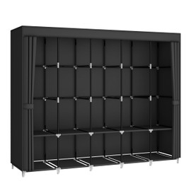 MOGELAFOO 83 Inch Wide Portable Closet Wardrobe, Clothes Storage Rack Organizer with Cover, 5 Clothes Hanging Rods and 10 Storage Shelves, Black