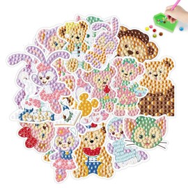 MEGZIHXN 5D DIY Diamond Art Stickers for Kids 18pcs Purple Rabbit Bear Monkey Stickers Painting Diamond Number Kit Art Craft Set for Kids Boys Girls Beginners