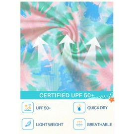 BesserBay Kid Girls UPF 50+ Green Pink Blue Tie Dye Rashguard Top Long Sleeve Crossover Hem Swimming Crop Top 7-8 Years