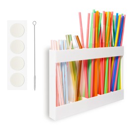 Acrylic Straw Holder for Cabinet Door with Double Sided Adhesive Tape Reusable Tumbler Straw Organizer Storage Container Dispenser for Counter Cabinet Cupboard Kitchen(White)