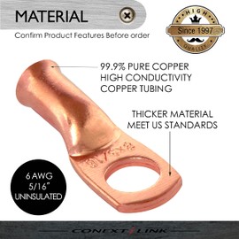 Conext Link 25pcs 6 AWG 5/16" Copper Wire Ring Terminal Crimp Battery Welding Cable Lug Connectors （18338）