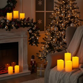 Amagic 2 Pack 8" x 4" Outdoor Plastic Electric flameless Candles with Remote Control and Timer, Battery Operated Flickering LED Pillar Fake Candle for Home, Wedding Decor, Ivory