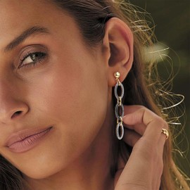 Mytys Two Tone Curved Dangle Drop Earrings - Gold Silver Plated Statement Earrings with Twisted Rope Design, Hypoallergenic Post for Women (Gold & Silver 1)