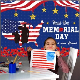 BINQOO Memorial Day Backdrop Remember and Honor Backdrops for Photography Thank You Veterans Patriotic Background Stars Stripes Flag Honoring All Who Served Banner Decorations (7x5FT)