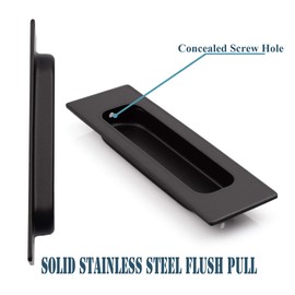 HOMOTEK 4 Pack Flush Sliding Closet Door Pulls, Recessed Finger Pulls for Sliding Barn Bypass Door Handles, Cabinet Drawer Rectangular Invisible Pull- Small Size 4.75 in, Black