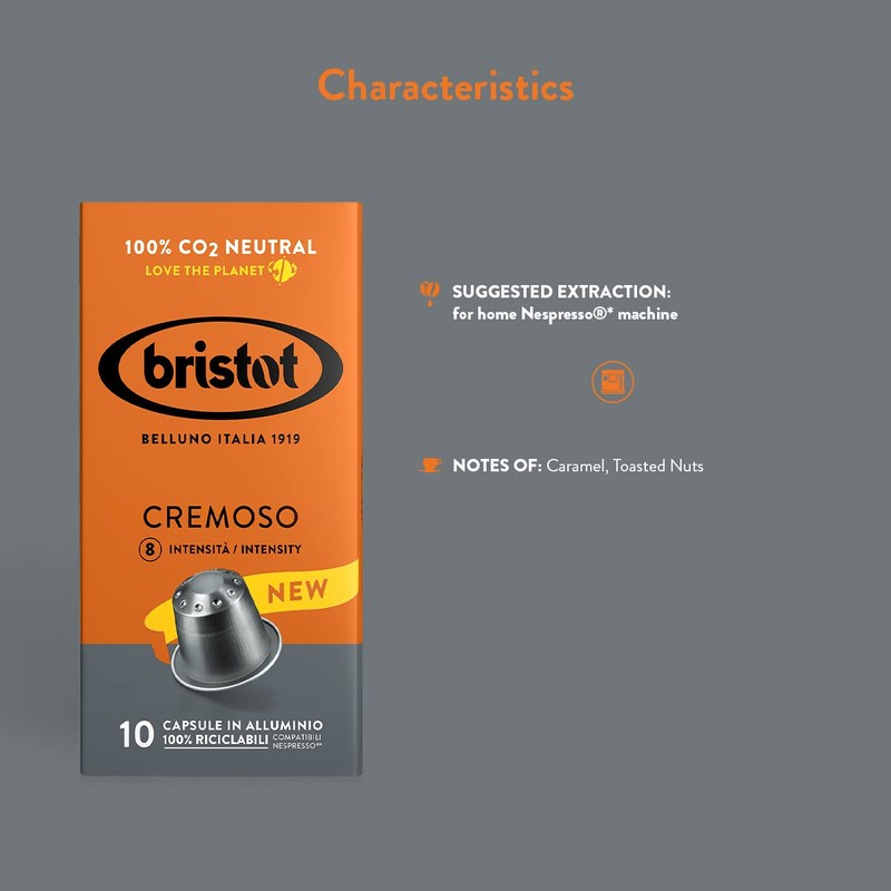 Bristot Cremoso Aluminium Capsules Compatible with Nespresso Original Line Machines
