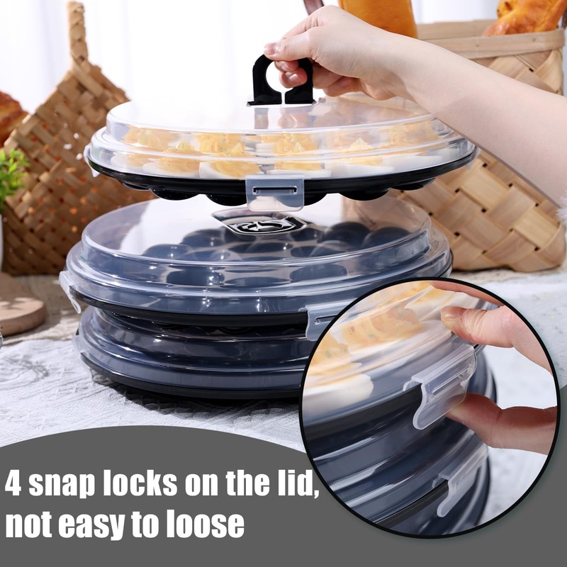 HANSGO 3PCS Deviled Egg Platter with Lid, Black Plastic Egg