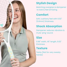 Strawberries and Cream Cute Tennis Grip Tape, Tacky Non-Slip, Heart Tennis Shock Absorber, 2 Overgrips 1 Dampener Set for Tennis Racket, Tennis Gifts for Her, Women Tennis Accessories - Pastel