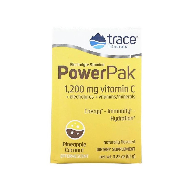 미국직구 Trace Minerals 트레이스미네랄 파워팩 1200mg 비타민C 파인애플 코코넛맛 6.1g