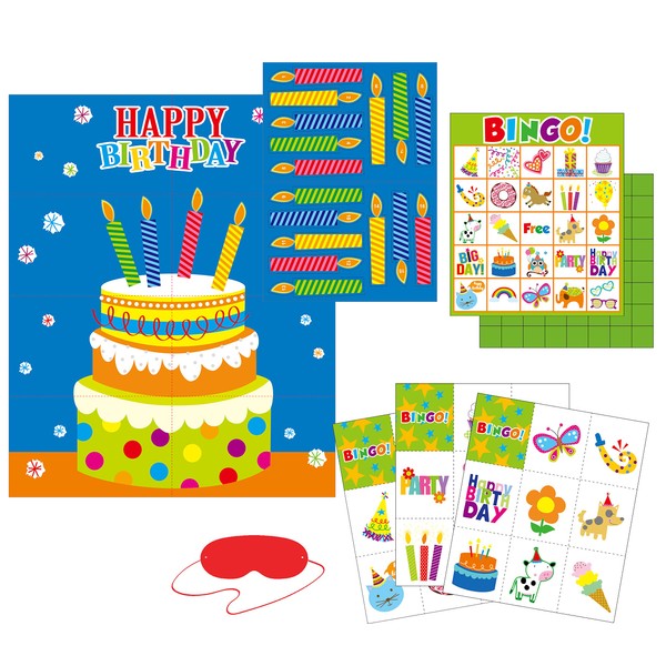 Iconikal Happy Birthday 32 Player Bingo and Pin The Candles on The Cake Game Set