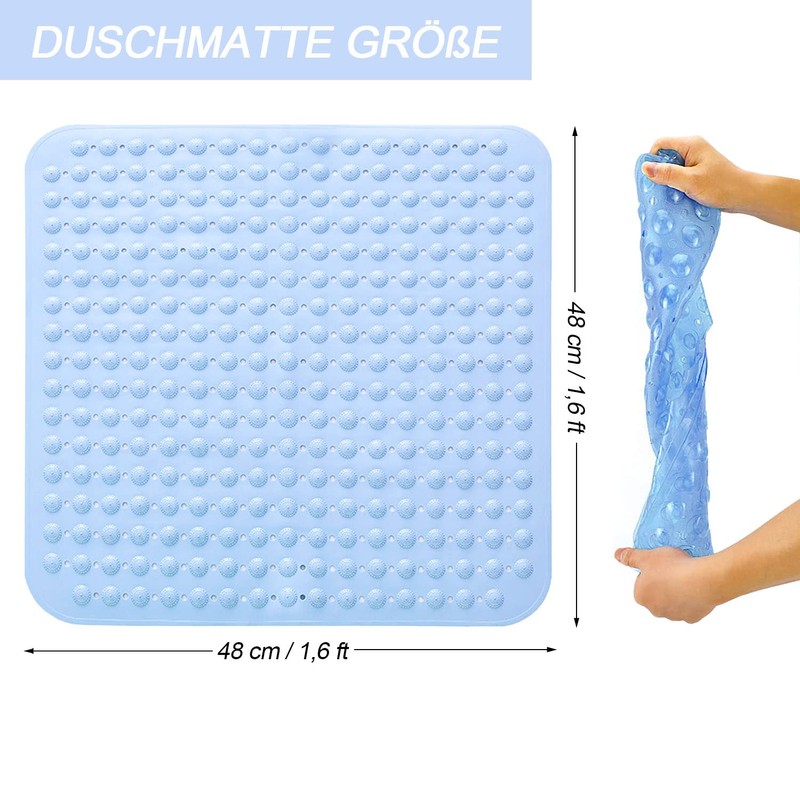 48 x 48 cm Shower Mat, Non-Slip Mat with Suction