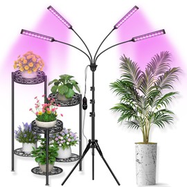 Yehsence Grow Lights for Indoor Plants 4 Heads, Full Spectrum Plant Lights for Indoor Growing with Tripod Stand, Auto On/Off Timing 3/6/9/12/15/18H, LED Grow Lights for Indoor Plants. (4 Wide Heads)