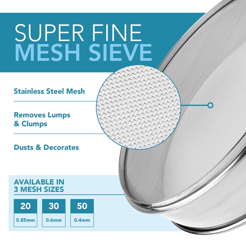 Vollum Stainless Steel Flour Sifter Fine Mesh Round Flour Sieve