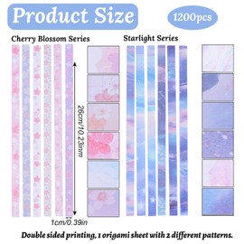 URROMA Origami Star Paper Strip, 1200Pcs Double-Sided Printing Lucky Star Paper Strips Sakura and Starlight Themed Origami for DIY Craft, 24 Patterns