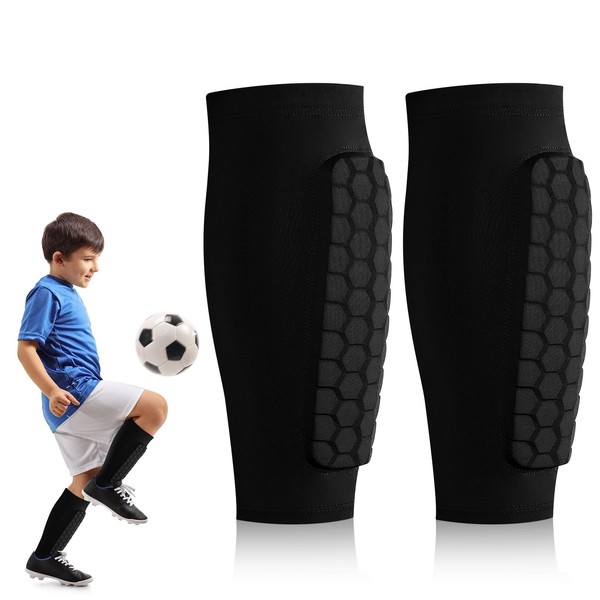 Mexgcom Children's Football Shin Pads, Black Version, Breathable & Non-Slip