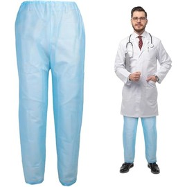 EZGOODZ Blue Disposable Scrub Pants, S Size - Breathable Polypropylene 35 GSM Medical Disposable Scrubs with Waist Ties - Pack of 10
