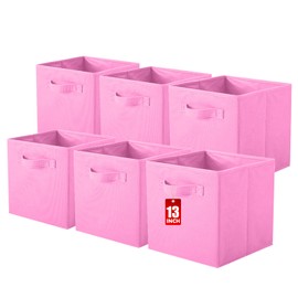 ShellKingdom Foldable Fabric Storage Cubes And Cloth Organizer Drawer For Closet And Toys, 13 X 13 X 13 INCH, 6 Pack (Pink)