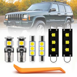 nsautolighting 14pcs Cherokee XJ LED Interior Lights Kit Jee'p Cherokee XJ 1997 1998 1999 2000 2001 Super Bright 6000K White LED Map Dome Footwell Vanity Mirror License Plate Light Interior LED Bulbs