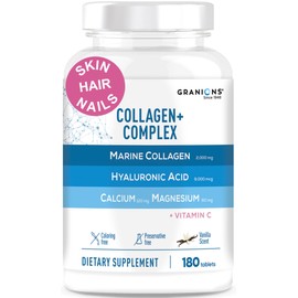 Granions Marine Collagen Pills – 2000mg Hydrolyzed Marine Collagen Peptides, Hyaluronic Acid, Vitamin C, Calcium, Magnesium – Skin, Hair, Nails, Pro Aging Hyaluronic Acid Supplements – 180 Tablets