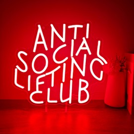 Anti Social Lifting Club Neon Sign - Red Neon Wall Art, Gym Decor, Streetwear Aesthetic LED Sign for Wall Décor