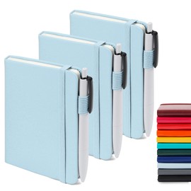 feela Notebook A6, 3-Piece Notebooks Set, Journals Book Bulk with 3 Gel Pens, Black, 80 GSM, 112 Pages, 8.89 x 13.97 cm, Mini Notepad Set Suitable for Office and School, Light Blue Notepad