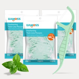 Twin Line Dental Floss Picks,300 Count Mint Flavor Dental Flossers,No Break No Shred Tooth Picks Sticks,Double Clean for Food Debris,Perfect Clean Teeth for Traveling and Outgoing(Mint,3Pack)