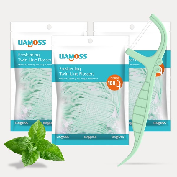 Twin Line Dental Floss Picks,300 Count Mint Flavor Dental Flossers,No
