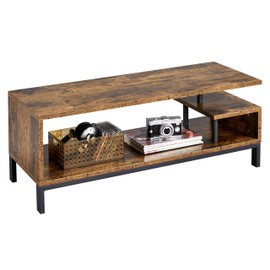 Yaheetech Wood Coffee Table with Storage Shelf, Modern Center Living Room Table, 41.7 inch Vintage Accent Furniture for Home, Office, Bedroom, Rustic Brown