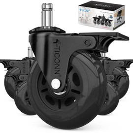TICONN Office Chair Caster Wheels Set of 5 for Tile, Hardwood Floors and Carpets, Universal Fit for Most Chairs (Black with Brake)