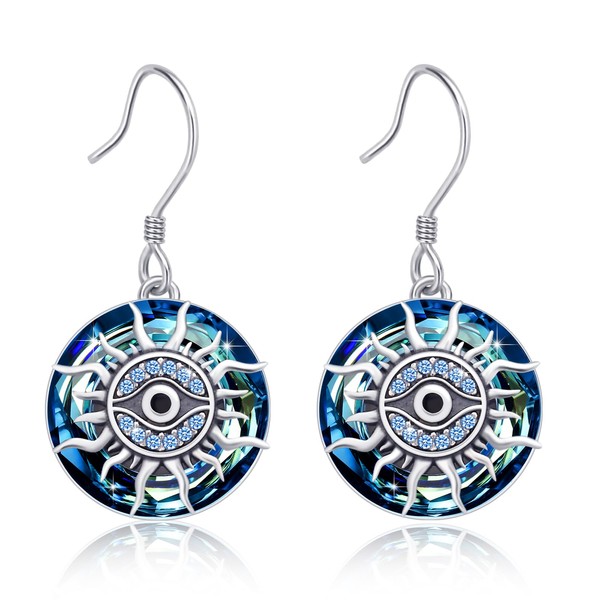 Evil Eye Earrings 925 Sterling Silver 14mm Austrian Crystal Evil
