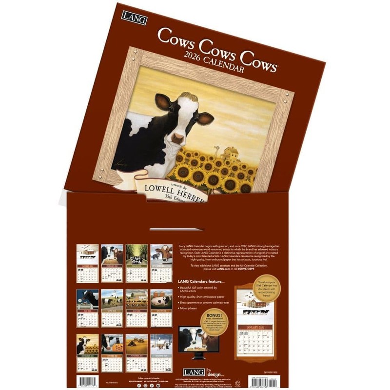Lang Cows Cows Cows 2026 Wall Calendar – 13.4" ×