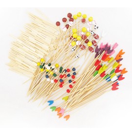 400 pcs Bamboo Skewer / Decorative Cocktail Picks Assortment 03, Sportsball, Ball, Tulip and Mini Forks by BambooMN