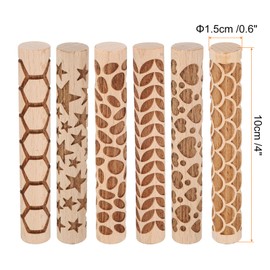 sourcing map 6pcs Wood Clay Roller 4" Hexagon Pattern Rolling Pins Wood Rollers Pottery Tools Wood Grain Texture Rollers for Clay Baking Dough Playdough DIY