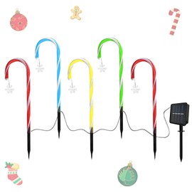 5 Pack Candy Cane Decorative Lights Outdoor Christmas Solar Decoration Pathway Lights Christmas Candy Cane Lights for Garden Lawn Yard Christmas Decoration (Colorful cane snowflake style)