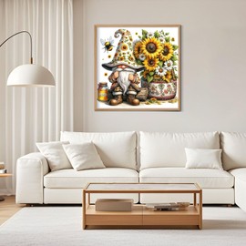 Diamond Painting Kits for Adults, 5D Gnome Diamond Painting Kits for Beginner, DIY Sunflower Gem Art Dots for Adults, Perfect for Home Wall Decor 14x14 Inch