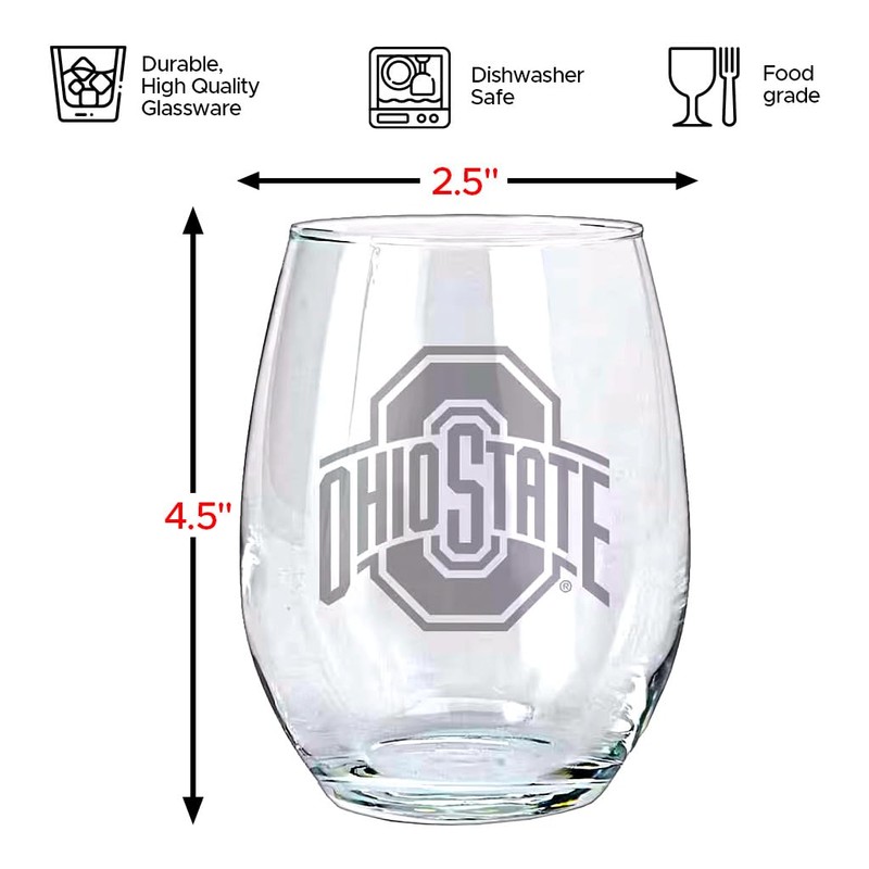 Ohio State Buckeyes Etched Satin Frost Logo Wine or Beverage