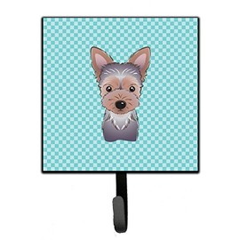Caroline's Treasures BB1170SH4 Checkerboard Blue Yorkie Puppy Leash or Key Holder, 7Hx4.25W, Multicolor