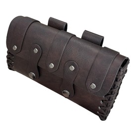 HiiFeuer Medieval Faux Leather Belt Bag with O Ring Belt, Renaissance Cosplay Belt Pouch, Portable Phone Bag for Ren Faire (Dark Brown A)