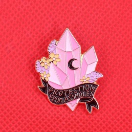 Protection from Assholes Crystals Witch Moon Amulet Humor Joke 1.4" Enamel Pin Badge