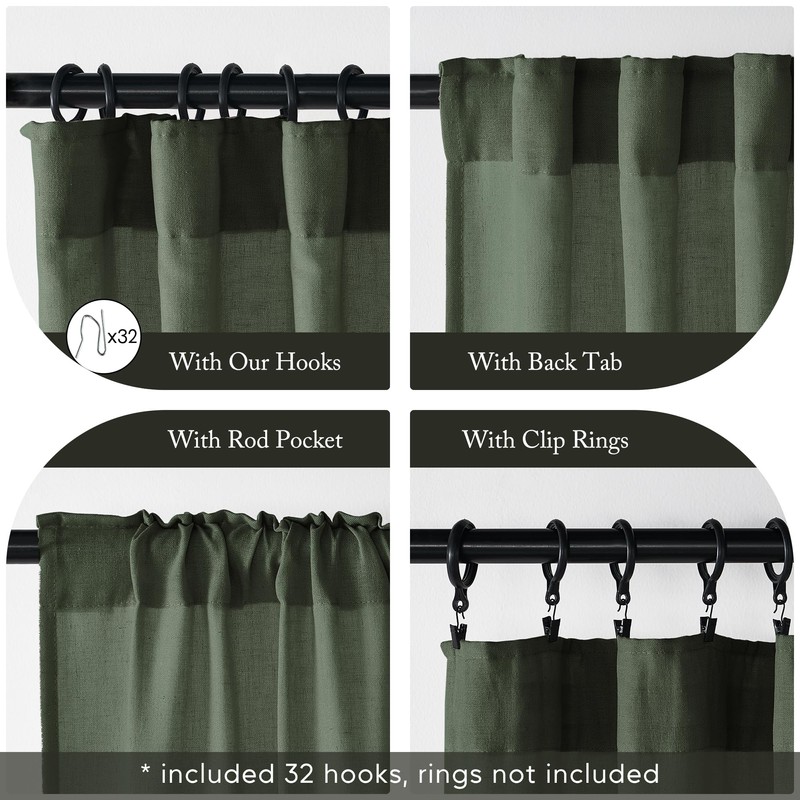 Short Curtains for Bathroom Window,Dark Olive Green Boho Decor Shower,Sheer
