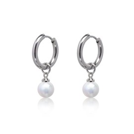 Limerencia Hypoallergenic Pure Titanium Post Lightweight Dangle Huggie Earrings for Women | Vertical Bar, Cross, Moon, Lightning | Dainty Earrings (8mm Pearl)