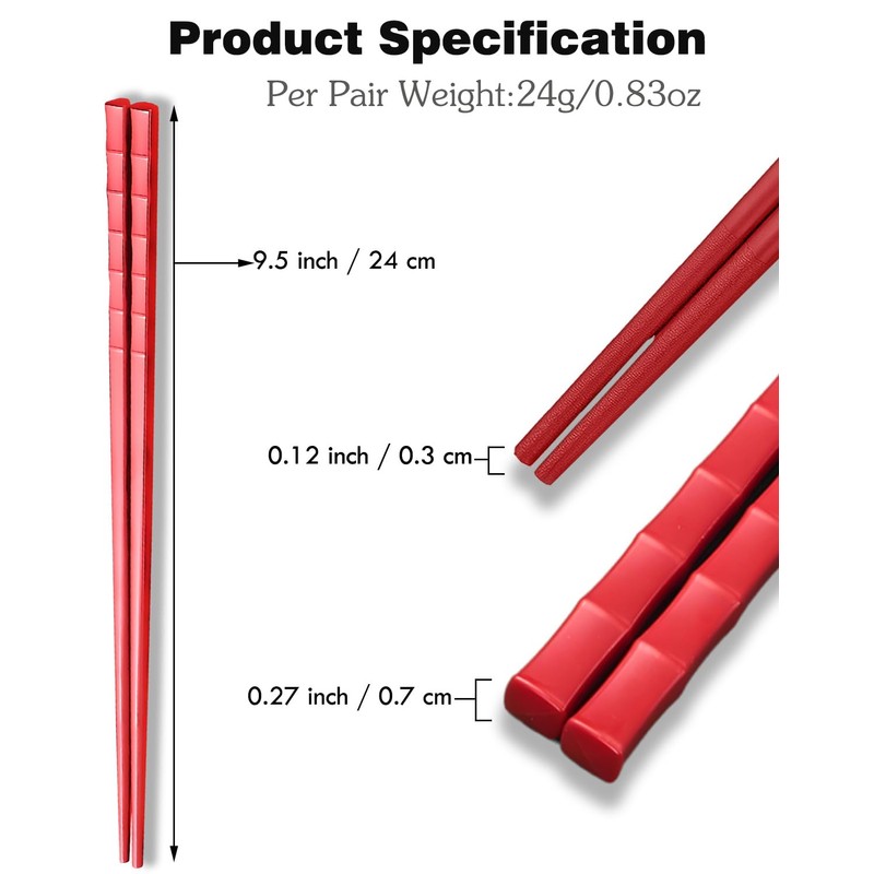 Reusable Chopsticks 5PC - Dishwasher Safe Non-slip Chinese Japanese Style