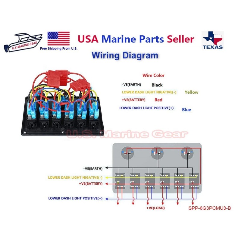 Mear Gear 6 Gang Blue Toggle Rocker Switch Panel Breaker