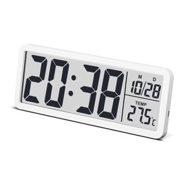 JoFomp LCD Digital Wall Clocks Battery Operated, 8.5" Modern Wall Clocks for Living Room Decor, Simple Digital Wall Clock with Temperature/Date/Time - 12/24H, Small Desk Clock for Bedroom Office